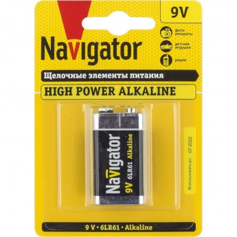 Батарейки NAVIGATOR серии NBT-NE-6LR61-BP1 щелочные высокой мощности Батарейки NAVIGATOR серии NBT-NE-6LR61-BP1 щелочные высокой мощности